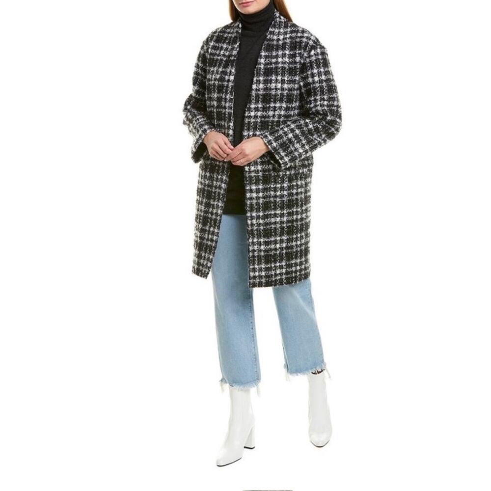 IRO Twisted Black Plaid Mohair Wool Blend Coat 36